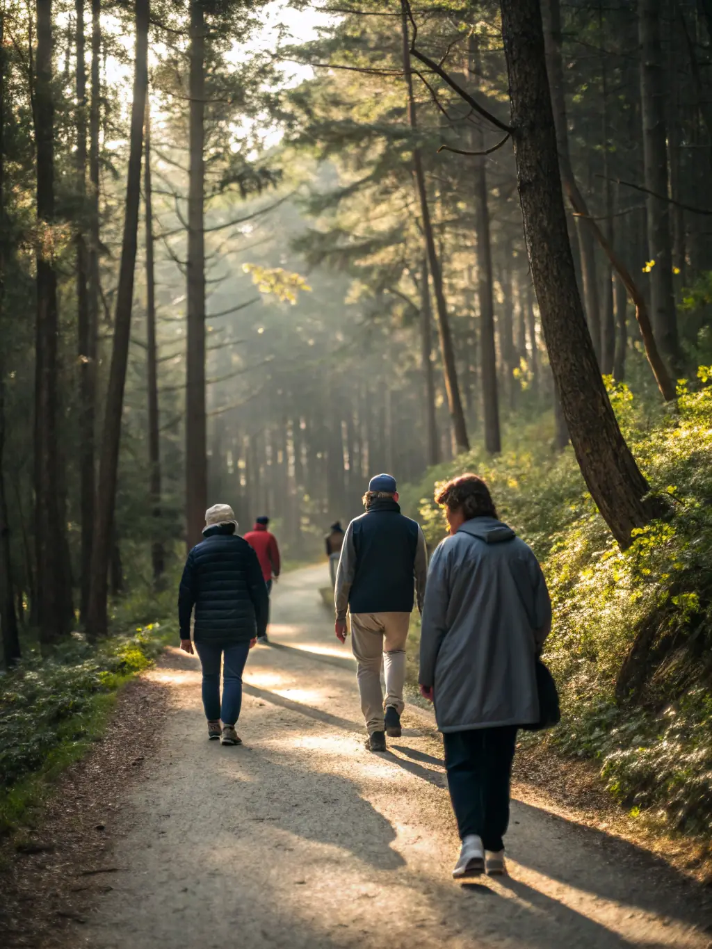 A person experiencing a moment of peace and connection with nature while hiking alone on a trail in Roannes Saint Mary, France. The image should evoke a sense of tranquility and personal growth.